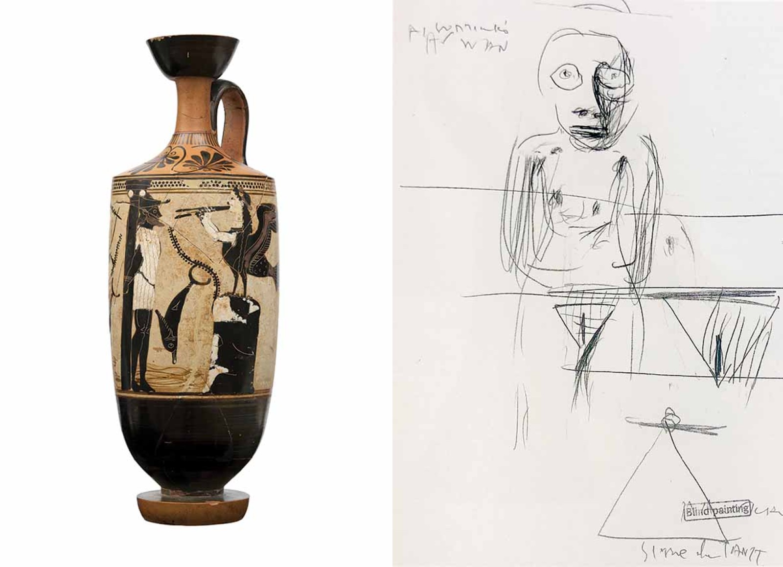 Yiorgos Lazongas, drawing, Astarte, late 6th century black figure white ground lekythos